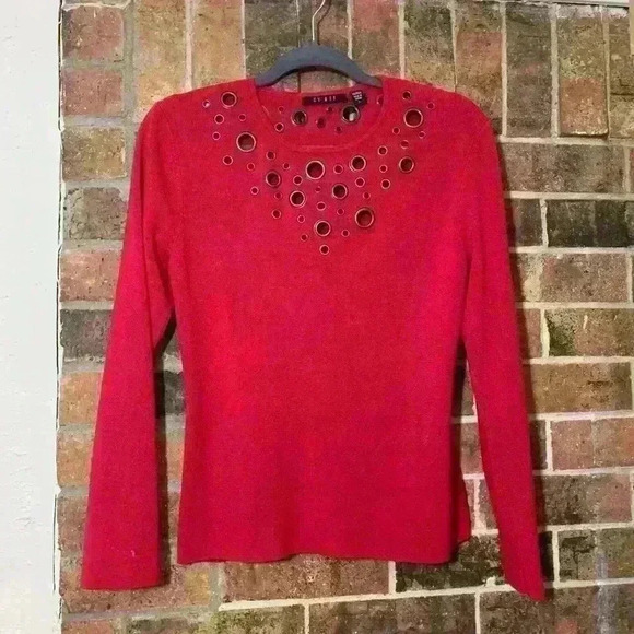 Cyrus Tops - Y2k Going out Red long sleeve top with circle cut out detail